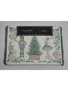 Tahari Home Christmas Nutcracker Ballerina Placemats 4 NWT 13x19 Pink Green